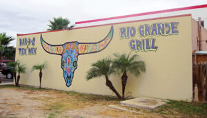 Outside wall of restaurant facing La Placita Park in Harlingen, Texas