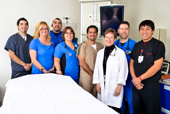 Dr. Teresa Lightner, third from right, Emergency Physician and Physician of the Year for Valley Baptist Medical Center-Harlingen, poses with some of the staff members in the Emergency Dept. at Valley Baptist-Harlingen. 