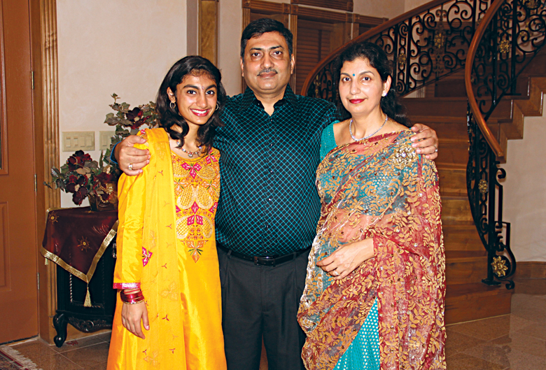 Angali with her parents,  Anshu and Brajesh Bhatla. Photo: Keltner/LFN 