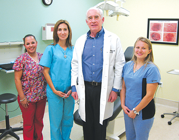 Doctor Campbell and his staff - (left to right) Priscilla Garcia, Receptionist; Christina Castillo,CMA; Dr. James C. Campbell MD; Lisa Gutierrez, CMA.