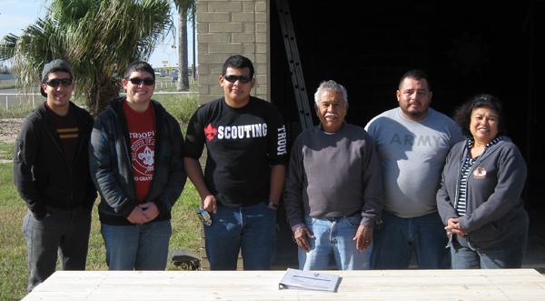 Volunteers participating in the Eagle Project are:  (l-r) Samuel Hinojosa, Michael Clancy, Christian L. Banos, G.D. Lozano, Luis Banos, and Diana Banos.  LFN Photo by Bill Keltner