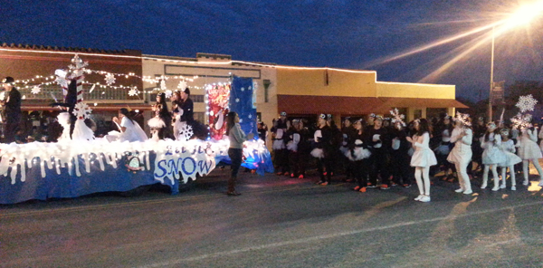 Noemi Dominguez won first place in both the Float contest as well as the Marching contest. The students were dressed as penguins and accompanied the float down Main St.