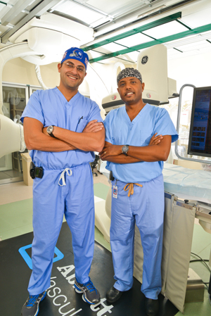 Dr. Ameer Hassan, left, and Dr. Wondwossen Tekle, the only two Endovascular Neurologists in the Valley, perform endovascular stroke procedures for patients with “brain attacks” in specially-equipped biplane lab / neurovascular angiography suites at Valley Baptist Medical Center in Harlingen.