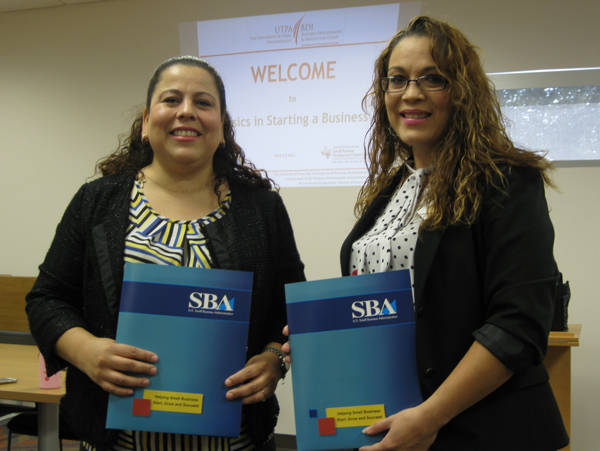 Presenters at SBA Workshop – Veronica Ortega. SBA Specialist, and Marcela Arredondo, SBDA Advisor.