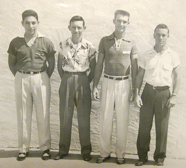 1954 LFHS graduating class: (l-r) Tony Guevara, Dillard Fitch, Buzz Hudson, and Dow Johnson. 