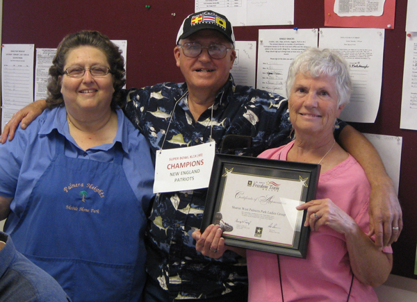 HUGS PROJECT volunteers receive Certificate of Appreciation - Cathy Starcher, Lee West, Sharron West.