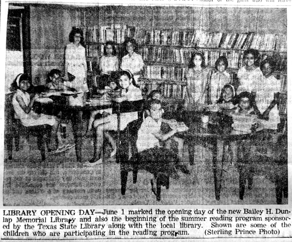 A clipping from the June 6, 1963 issue of La Feria News shows La Feria youngsters gathered at the then new library for the beginning of the summer reading program. Photo: LFN Archives/Sterling Prince.