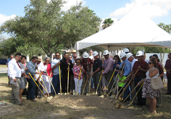 City officials and friends man the shovels for the ground-breaking ceremony of Unger Park. 