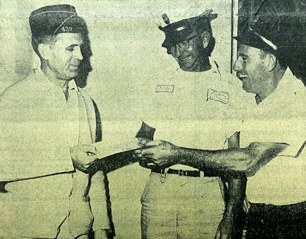 This photo originally ran in the Thursday, November 17, 1960 issue of  LA FERIA NEWS, a week after the announcement of the purchase of a fifth fire truck for the Volunteer Fire Deparment of La Feria. The caption read, “Just what we needed - Members of the La Feria Volunteer Fire Department happily accept a $350 check from the American Legion to be used in buying equipment for the new fire truck now on order. Shown left to right are Morris Traylor of Post 439 of the American Legion presenting the check to Fire Chief Curly Davis, center, and C.J. Carter, immediate past Fire Chief who helped inaugurate the project of securing a new fire truck.” 