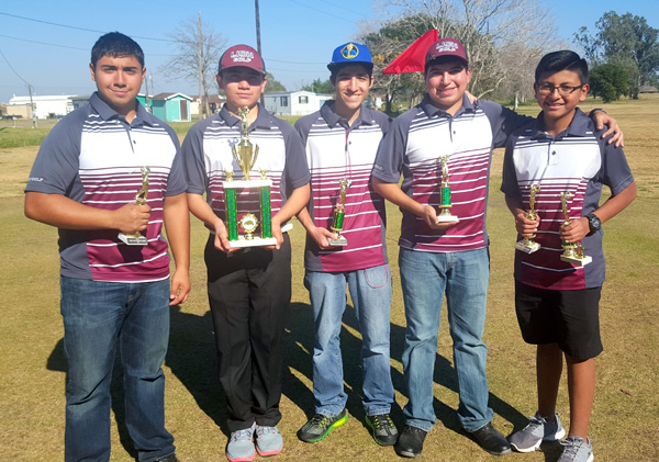 Boys Varsity Golf left to right:  Armando Alvarado, Andy Cortez, Carlos Garcia, Rene Garza, Michael Mireles.