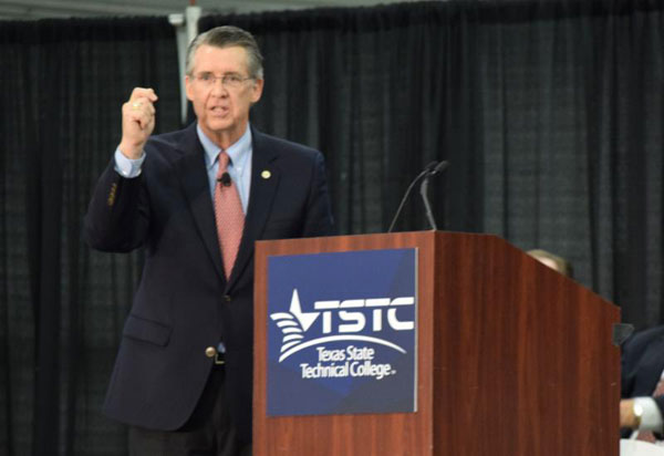 TSTC Chancellor and CEO Michael Reeser announces TSTC's money-back guarantee at the TSTC in Fort Bend County ribbon-cutting ceremony Thursday, October 6th.